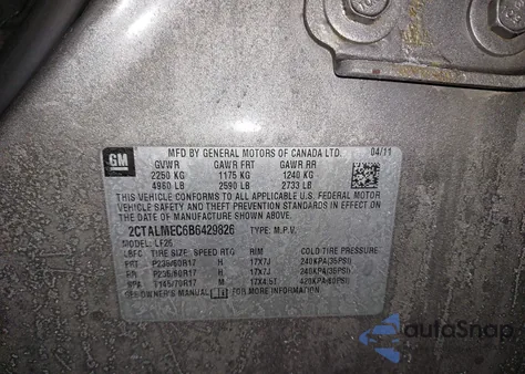 2011 GMC Terrain Sle-1 из США, поврежденный, VIN 2CTALMEC6B6429826